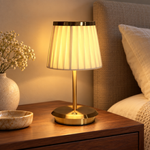 Rechargeable Pleated Fabric Shade Table Lamp – 26 or 40 cm in a warm modern interior