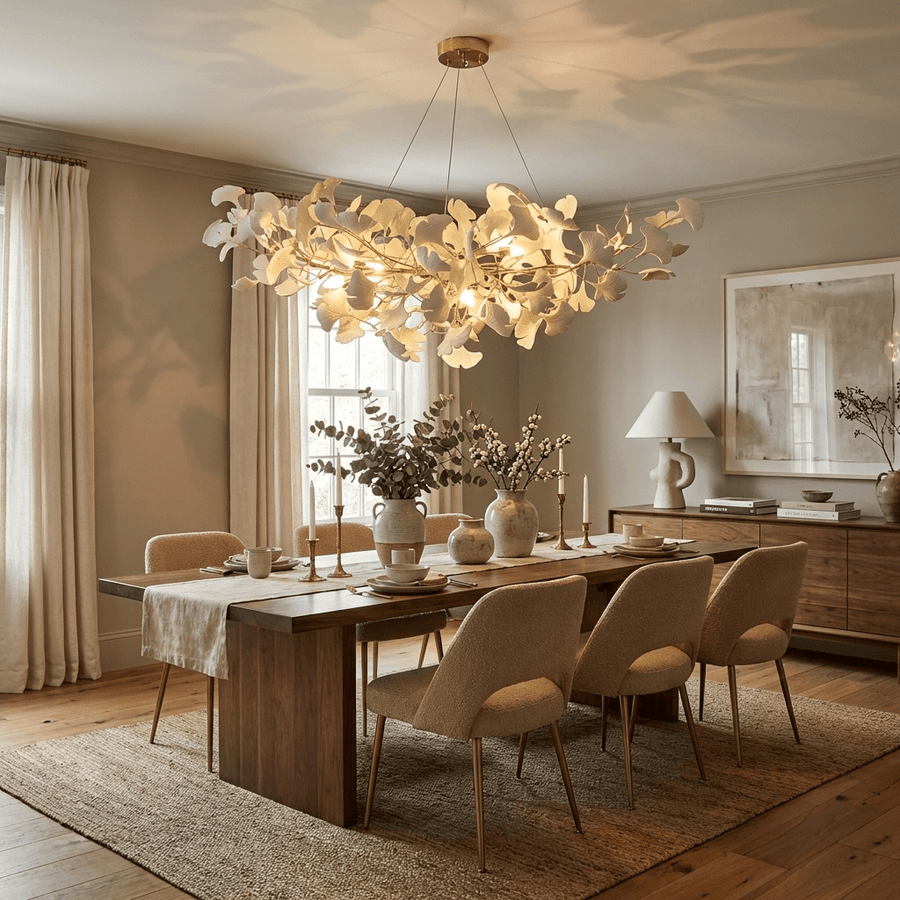 Porcelain Ginkgo Leaf Chandelier – Metal Branch Frame