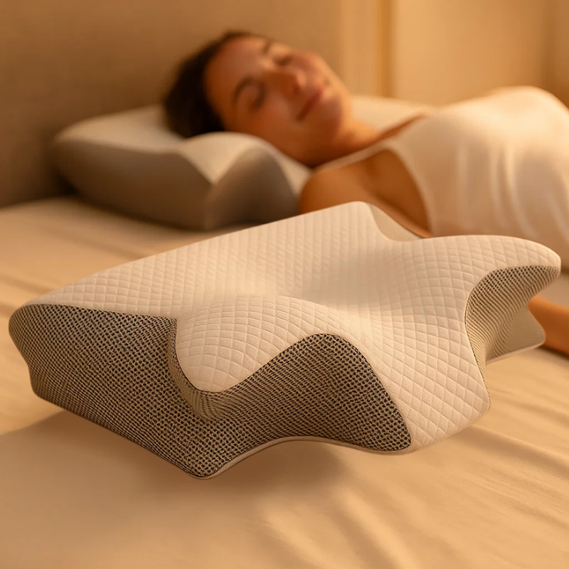 Contoured Memory Foam Pillow with Polyester Cover – 62 × 37 × 12 cm