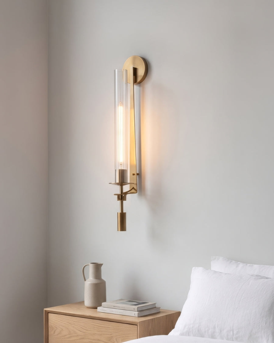 Gold Fluted Glass Wall Light – E14 Bulb Included, 58 cm