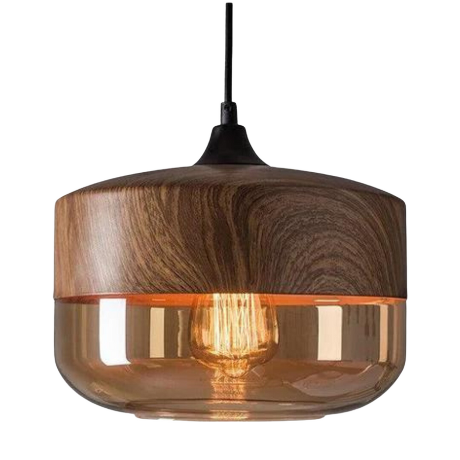Glass Pendant Light with Wood-Look Detail