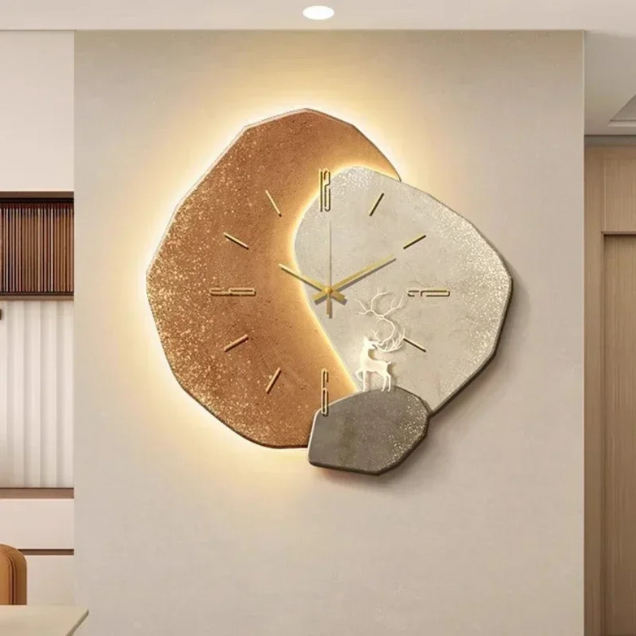 Wooden Quartz Wall Clock with LED Lighting