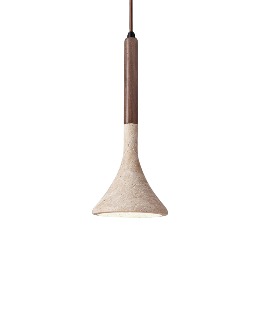 Travertine Pendant Light with Walnut Detail