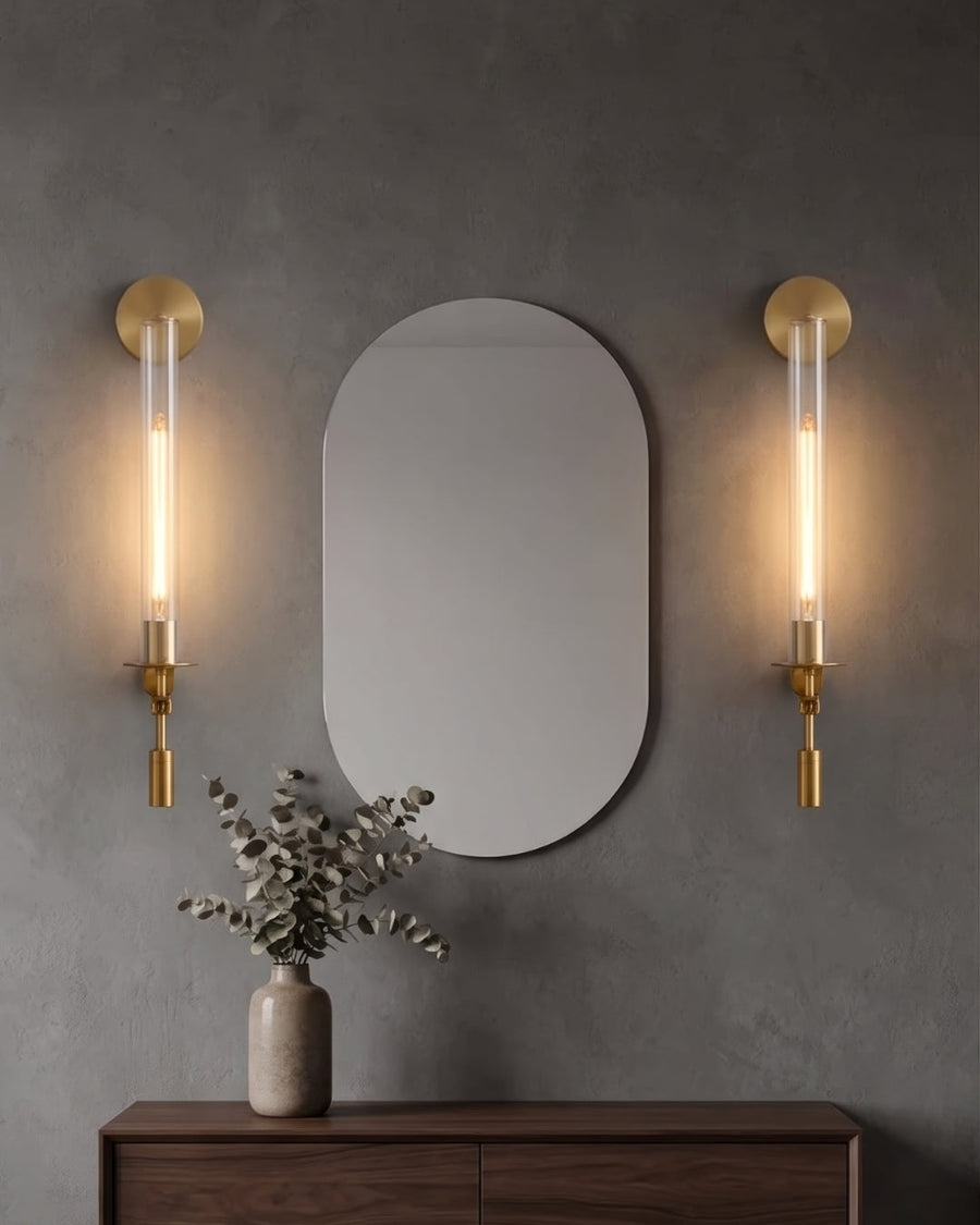 Gold Fluted Glass Wall Light – E14 Bulb Included, 58 cm