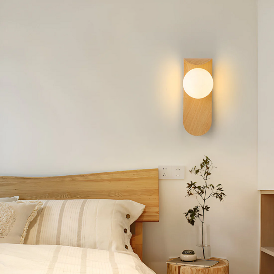 Wooden Wall Light with Glass Globe