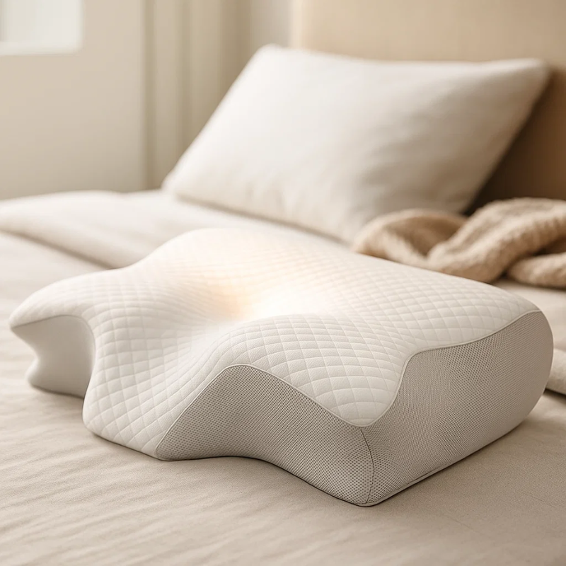 Contoured Memory Foam Pillow with Polyester Cover – 62 × 37 × 12 cm