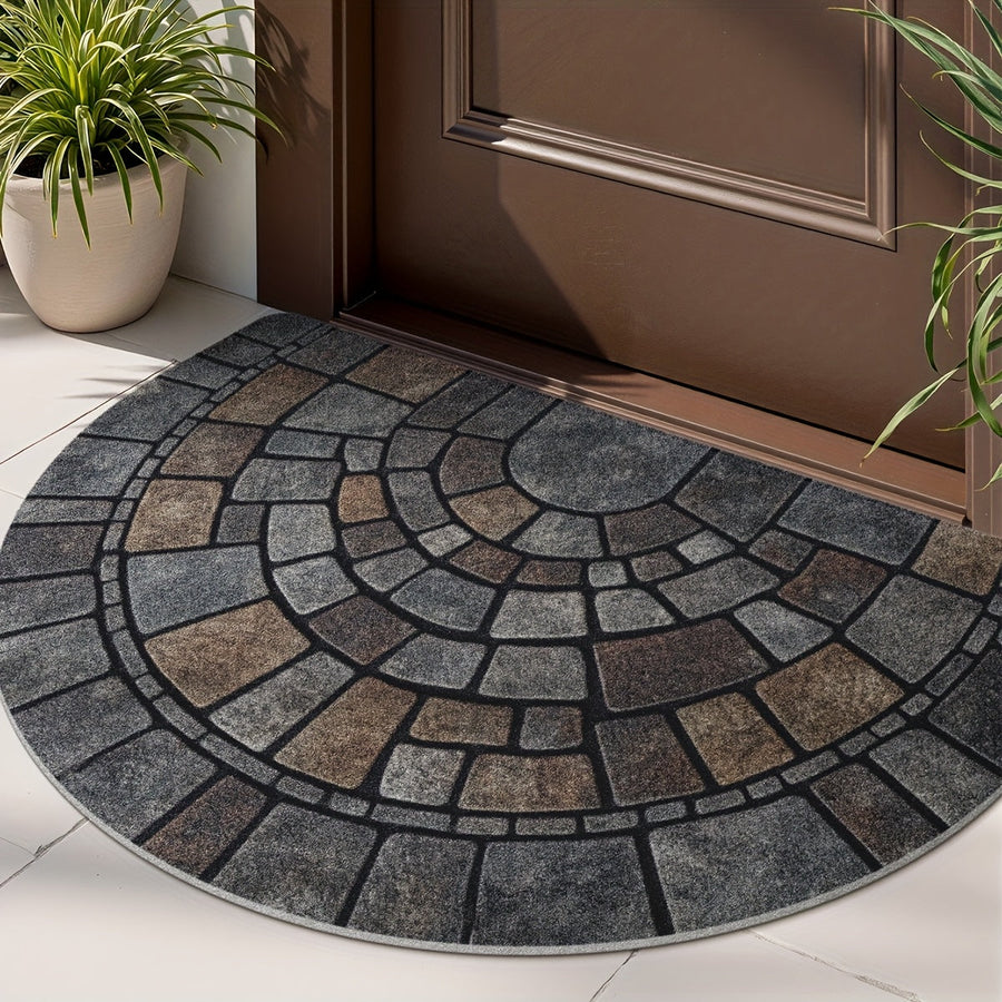 Half-Round Mosaic Doormat with Non-Slip Backing – Polyester