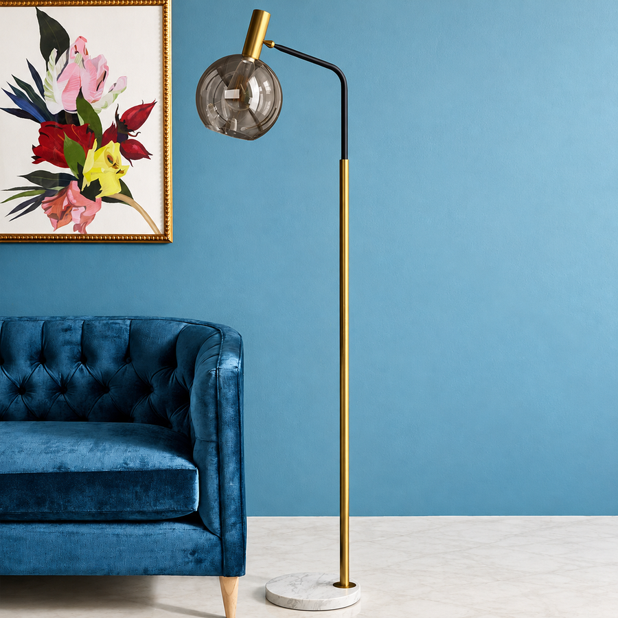 Glass Dome Floor Lamp with Marble Base – E26