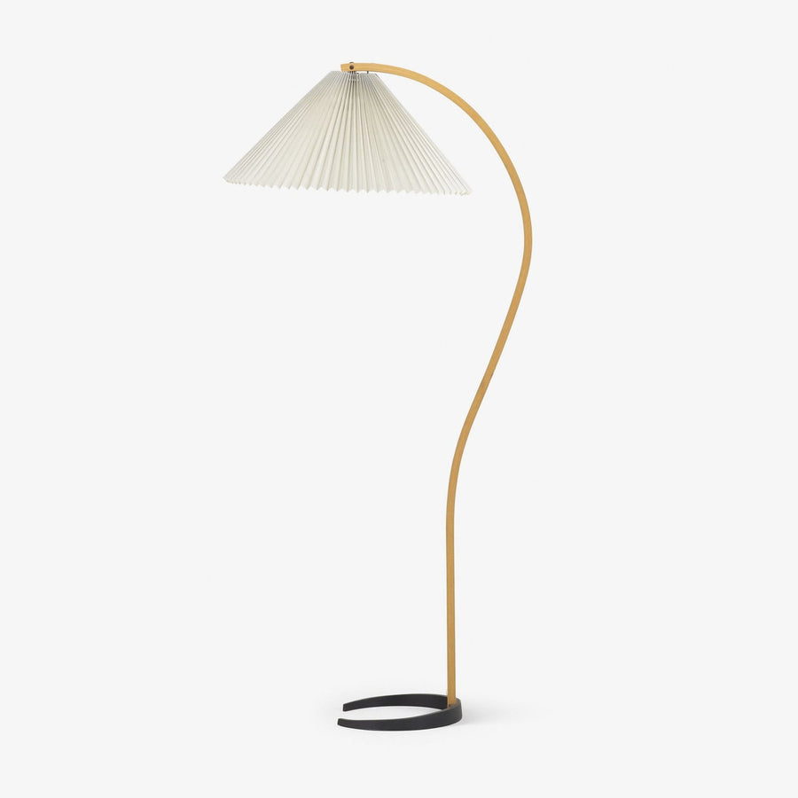 Curved Birch Wood Floor Lamp with Linen Shade – 150 cm