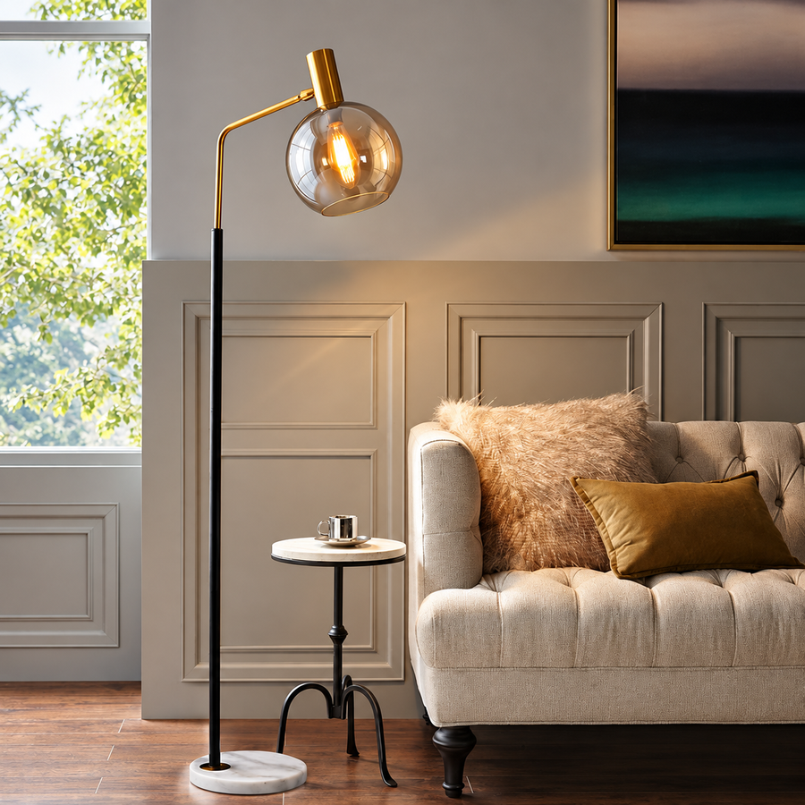 Glass Dome Floor Lamp with Marble Base – E26
