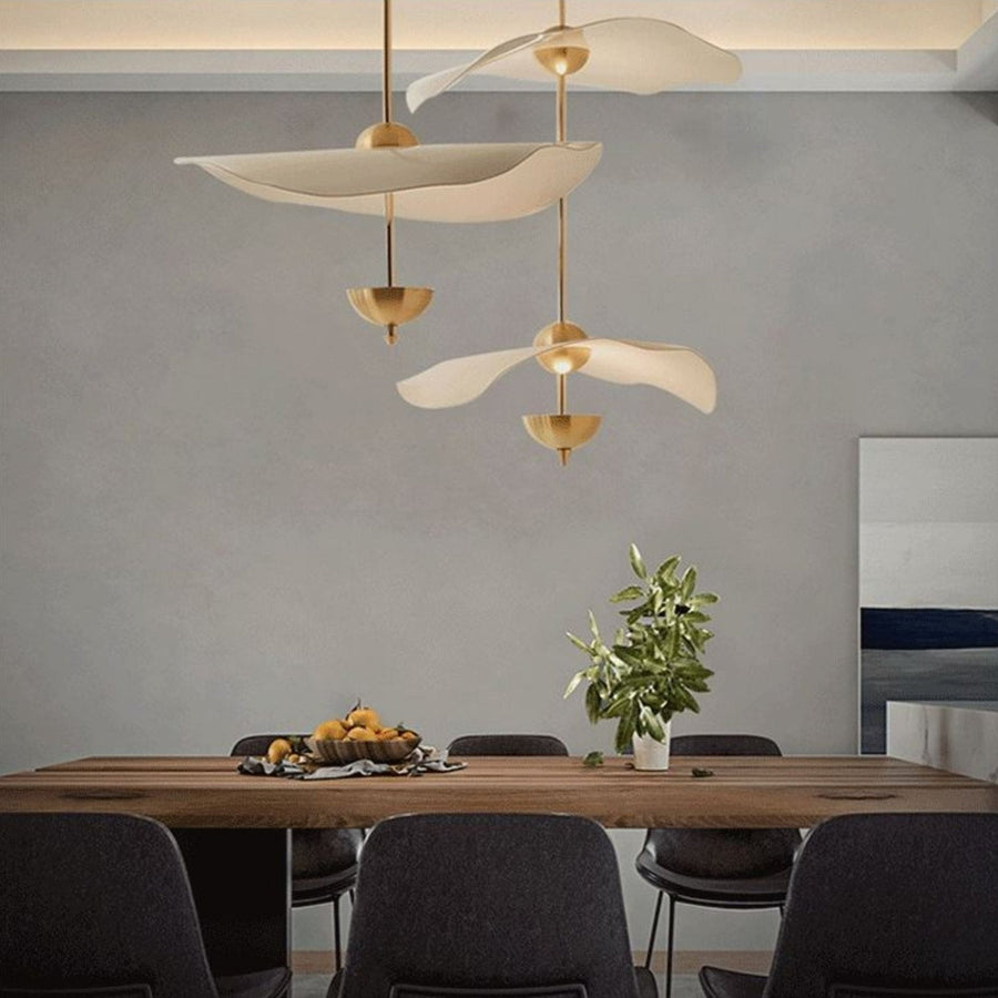 Double Disc LED Pendant Light – Gold Frame and White Shades