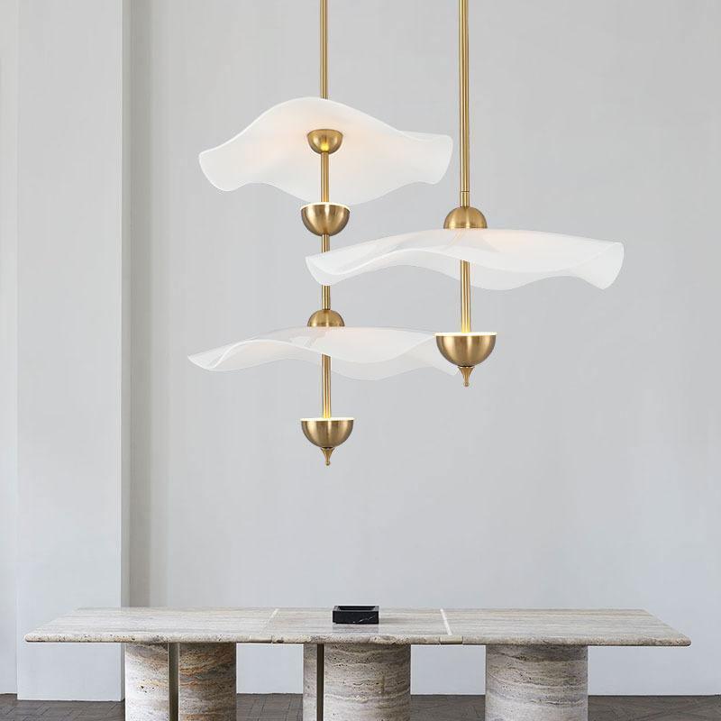 Double Disc LED Pendant Light – Gold Frame and White Shades