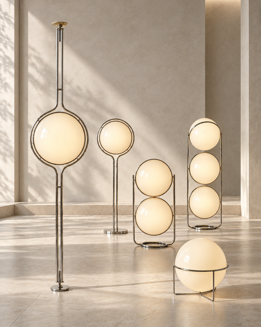 Chrome Globe Floor or Table Lamp – Acrylic Shades, E27