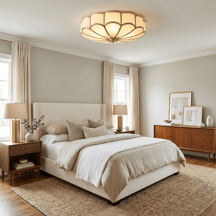 Flower-Shaped Glass Ceiling Light – Brass Frame, E26/E27