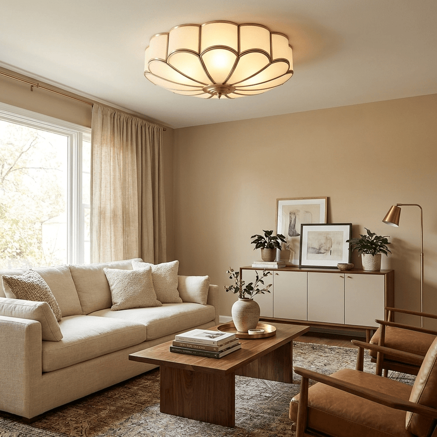 Flower-Shaped Glass Ceiling Light – Brass Frame, E26/E27