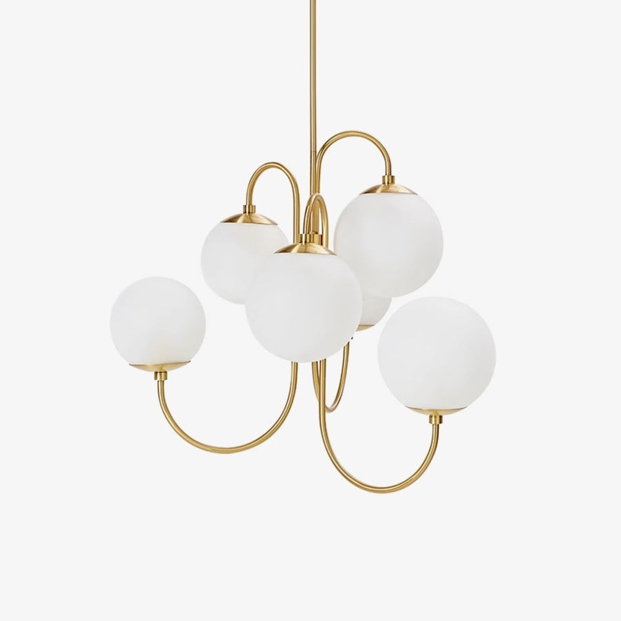 Curved-Arm Glass Globe Chandelier – White Shades, E12/E14