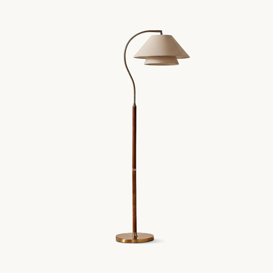 Floor Lamp with Double Fabric Shade and Wood Detail – 155 cm