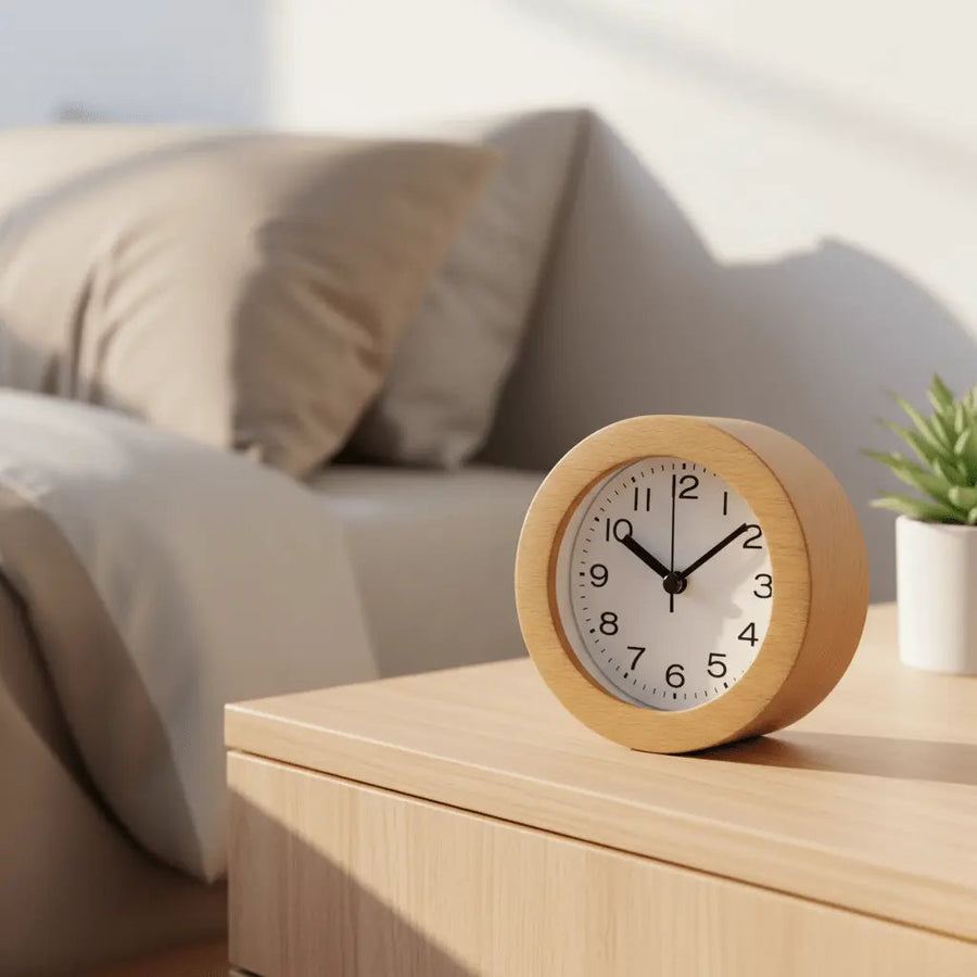 Beech Wood Alarm Clock with LED Night Light and Snooze