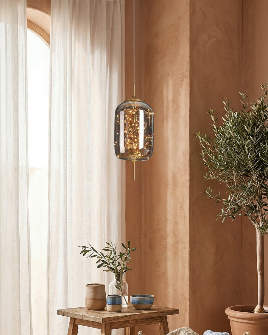 Amber or Smoky Glass LED Pendant Light
