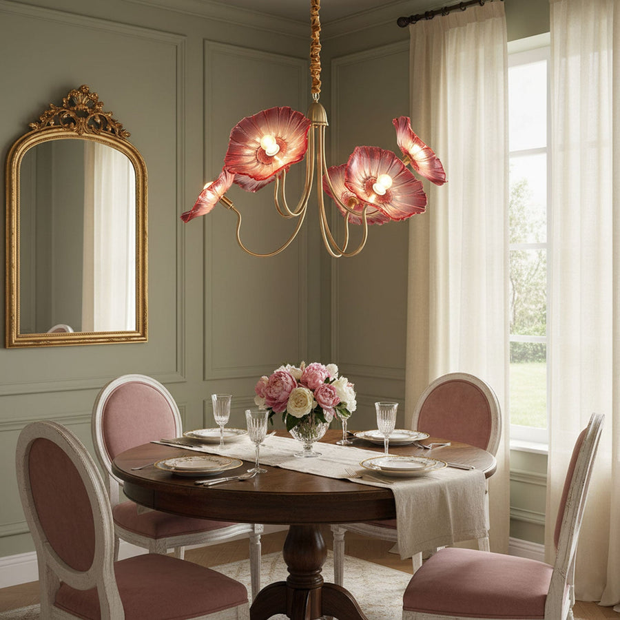 Glass Leaf Chandelier with Gold Frame – E26/E27