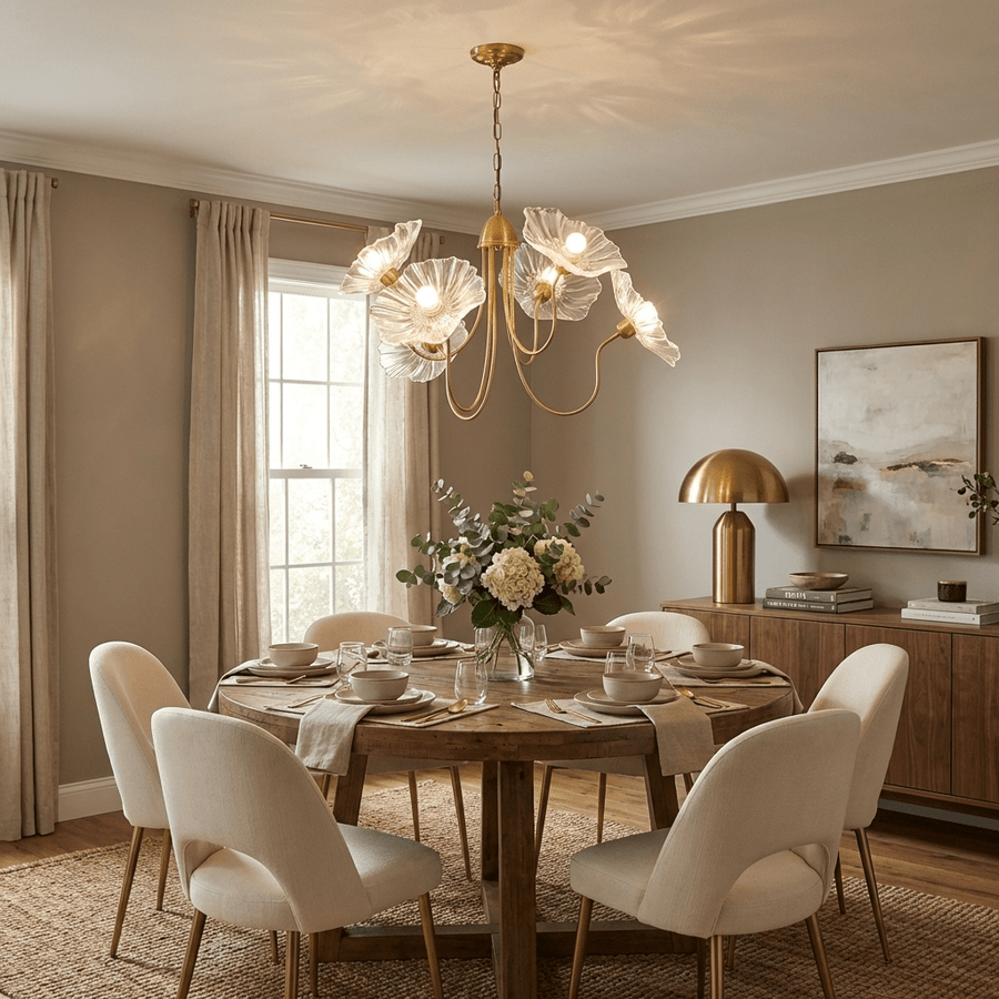 Glass Leaf Chandelier with Gold Frame – E26/E27