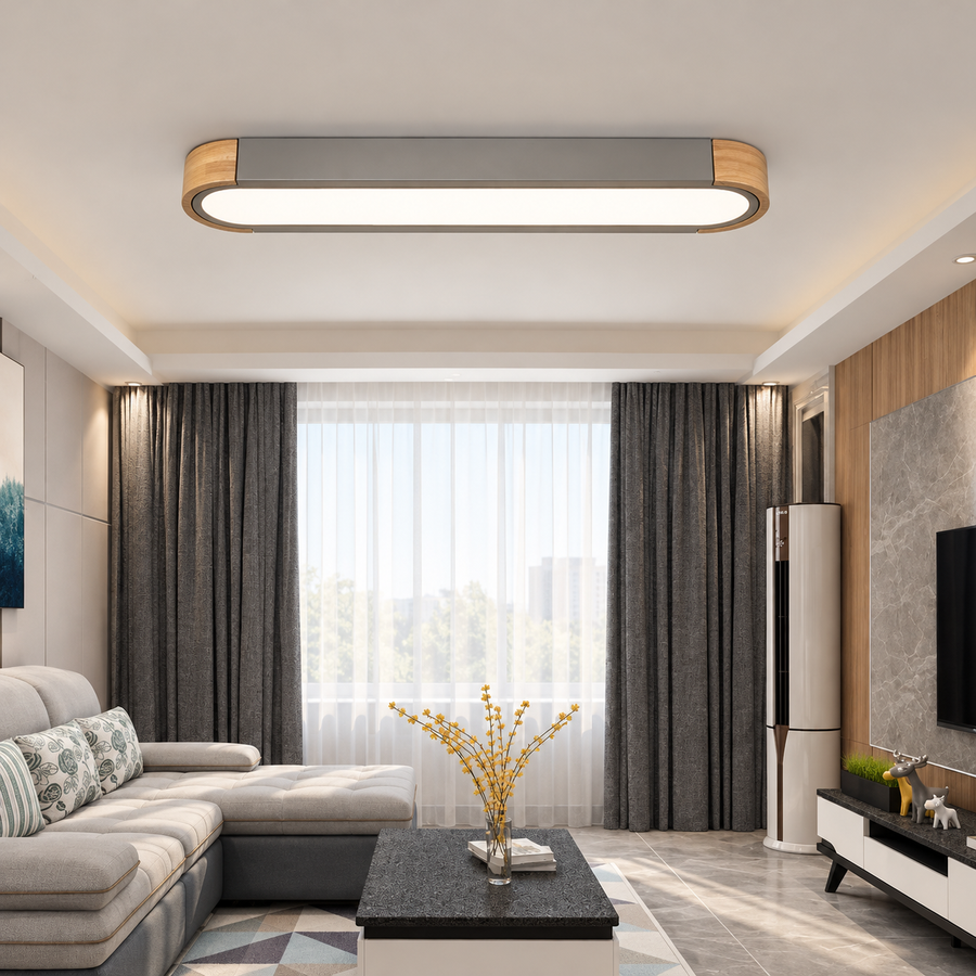 Wood and Metal LED Ceiling Light – Remote Dimmable Option