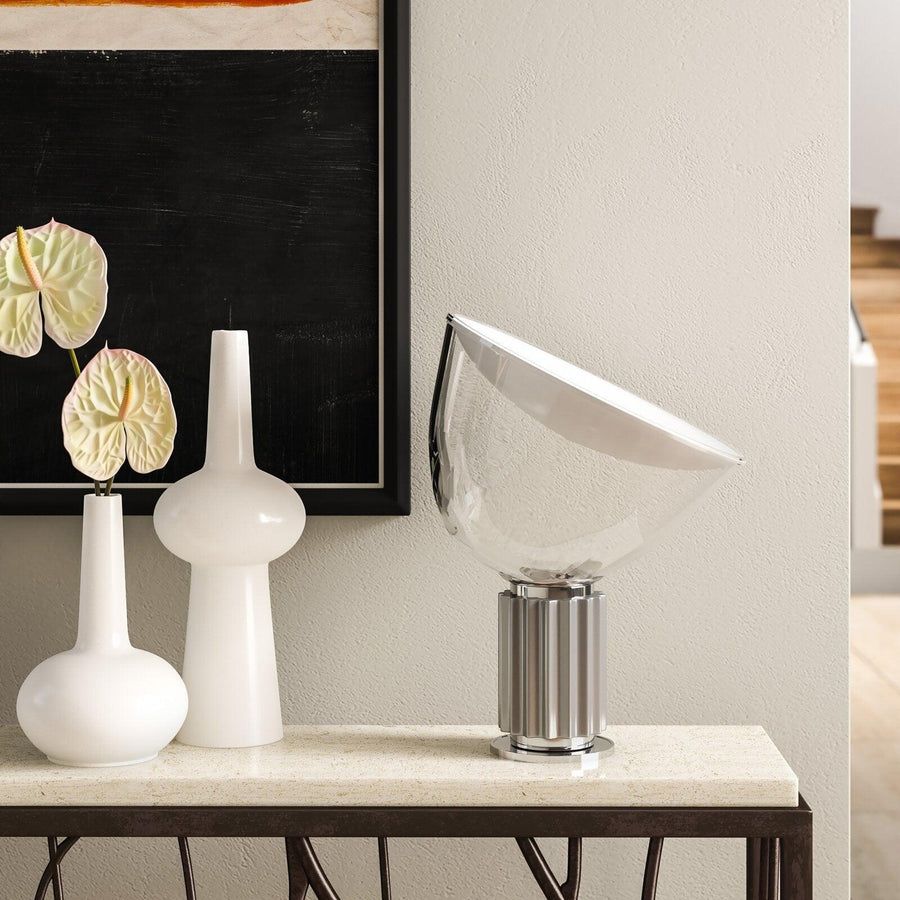 Glass Table Lamp with White Metal Reflector – E26/E27