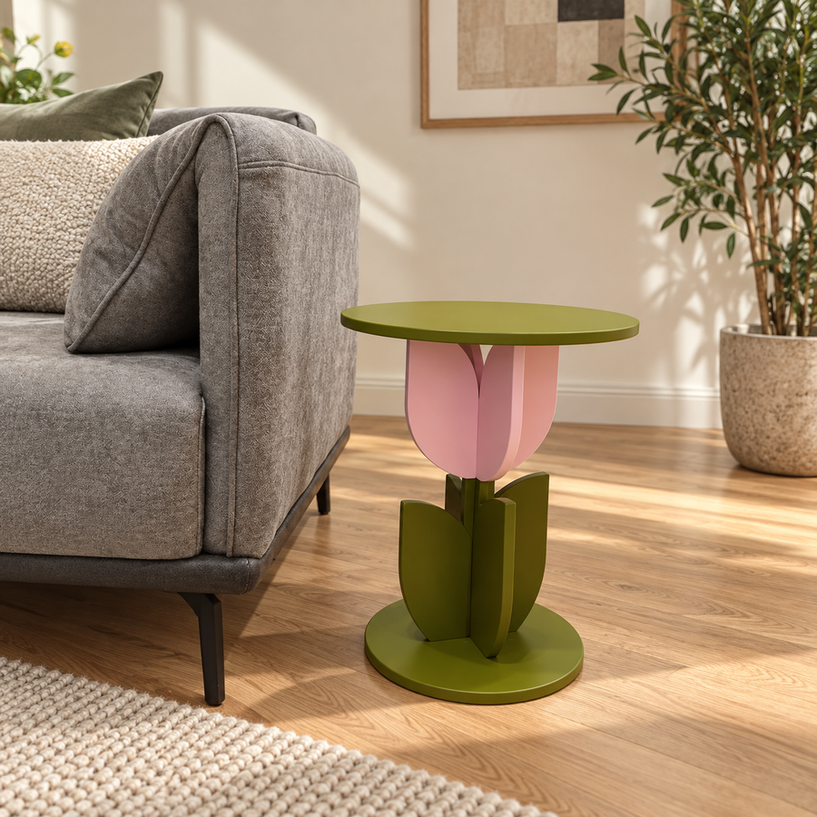 Wooden Tulip Side Table for Living or Bedroom Spaces