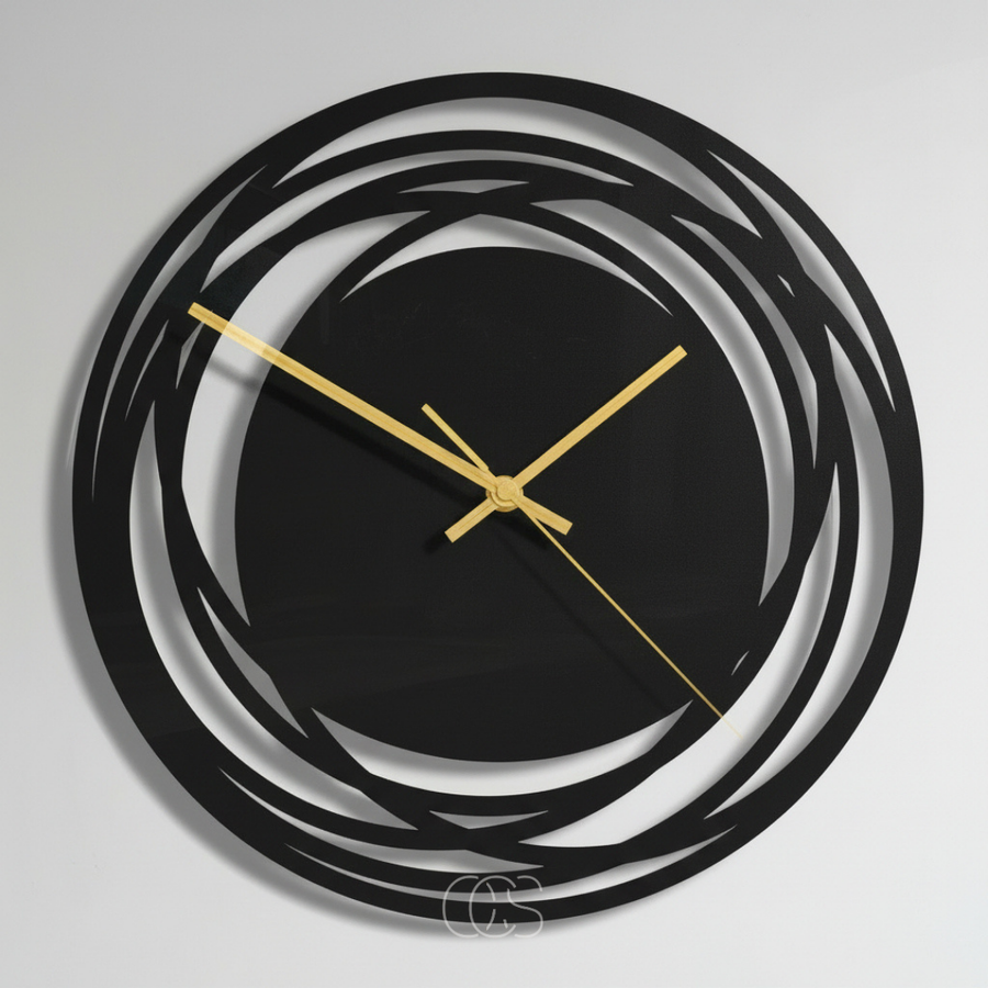 Black Quartz Wall Clock – Silent, 30 cm