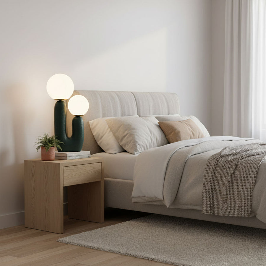 Resin Table Lamp with White Glass Globe – G9, 42 cm