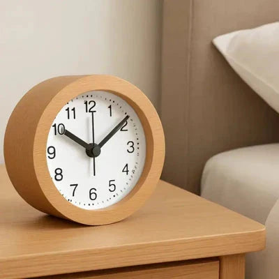 Beech Wood Alarm Clock with LED Night Light and Snooze