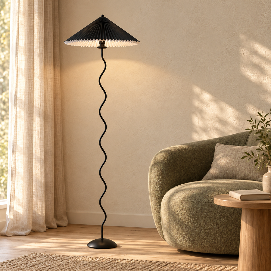 Wavy Metal Floor Lamp with Fabric Shade – 150 cm, E14