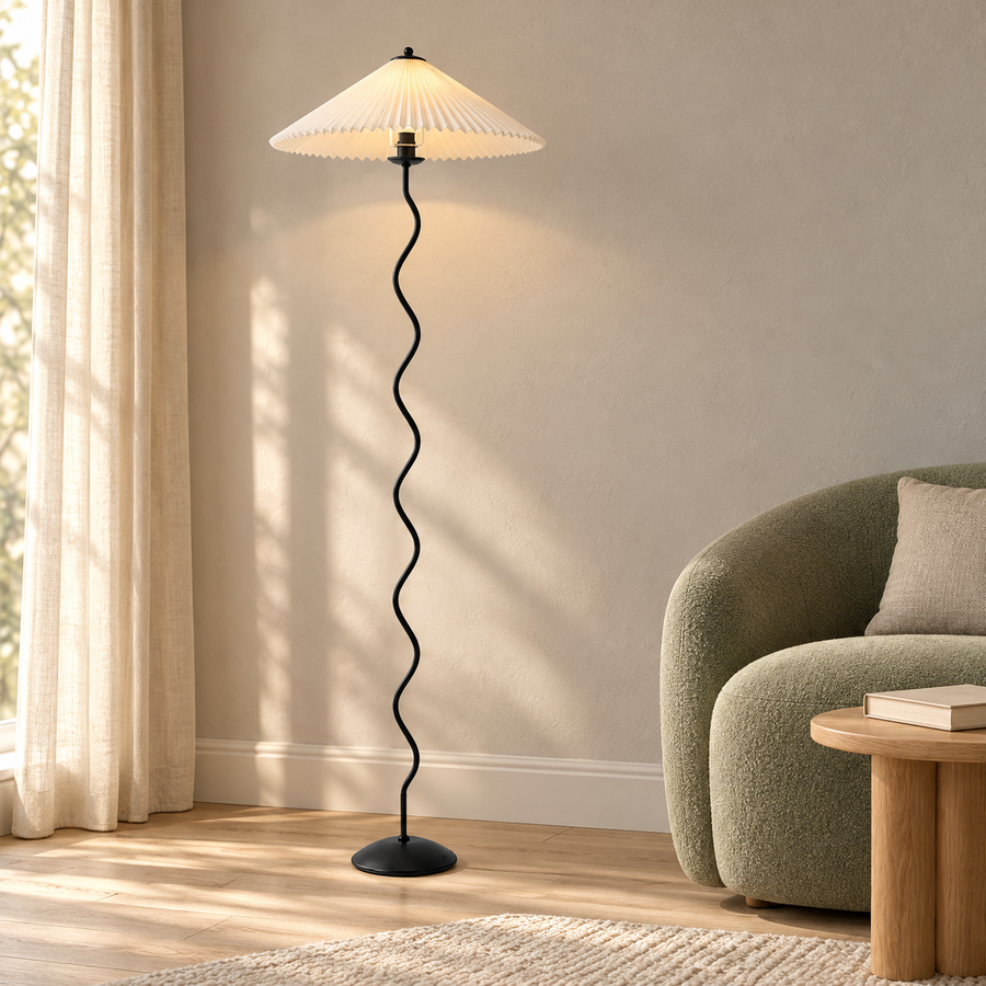 Wavy Metal Floor Lamp with Fabric Shade – 150 cm, E14