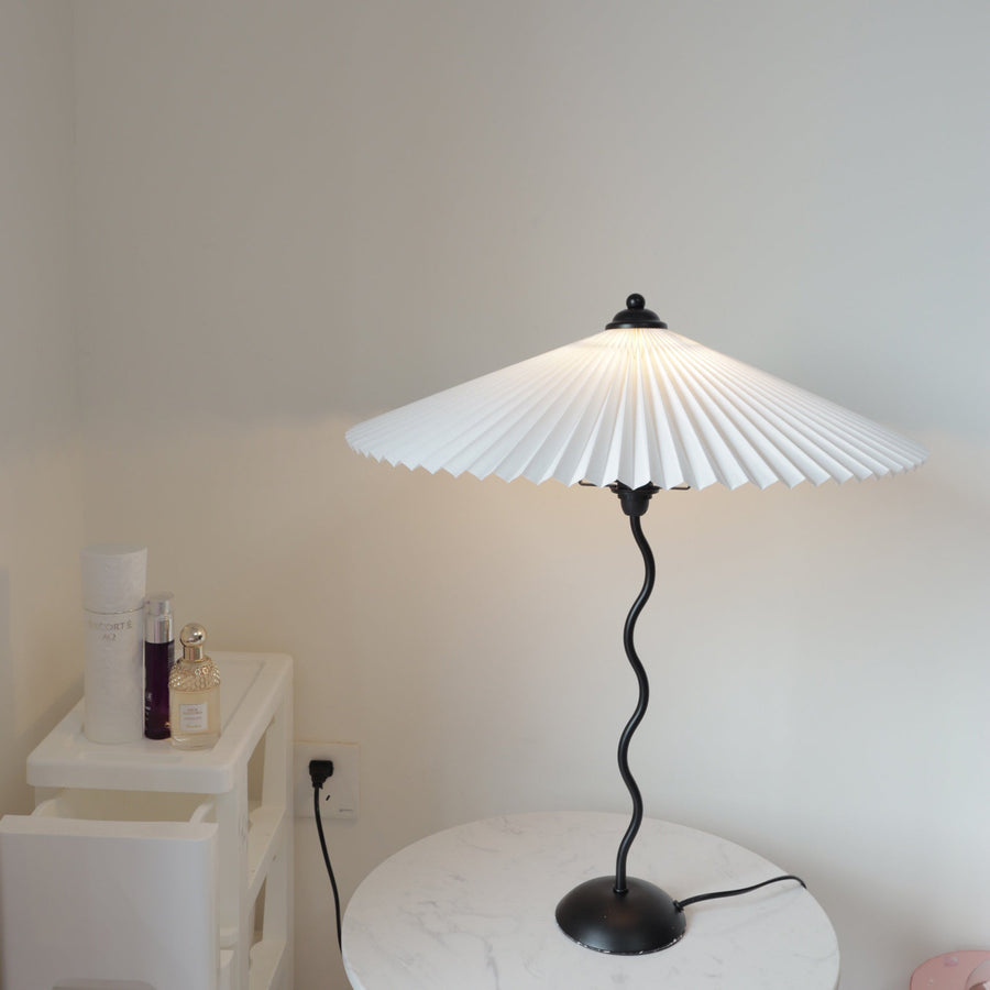 Wavy Stem Table Lamp with Pleated Fabric Shade – 60 cm