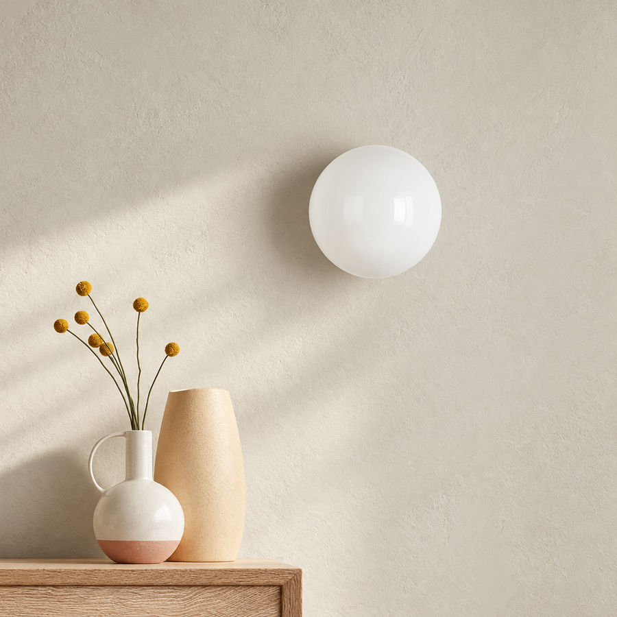 White Glass Globe Wall Light – Smooth or Frosted