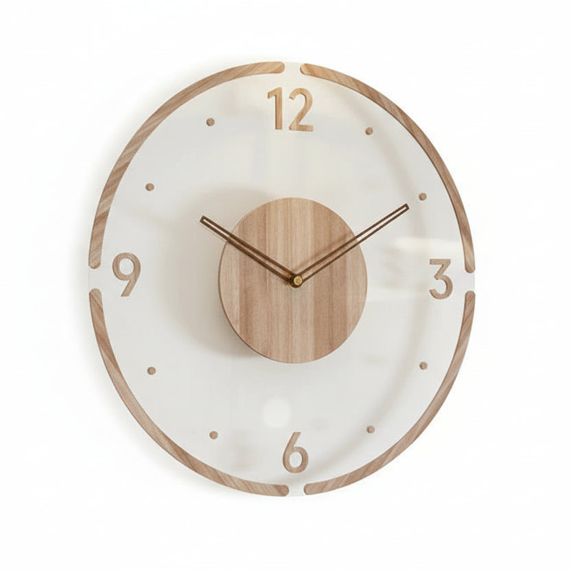 Wooden Quartz Wall Clock – Silent, 35 cm