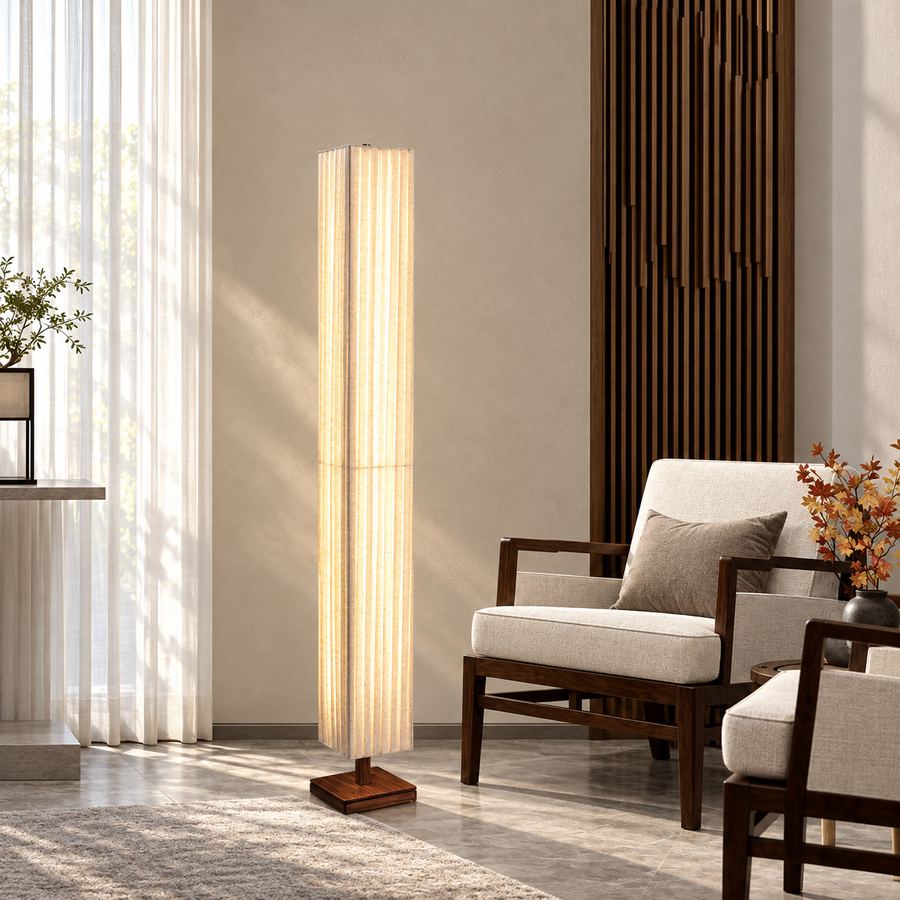 Walnut and Fabric LED Floor Lamp – Japanese Style