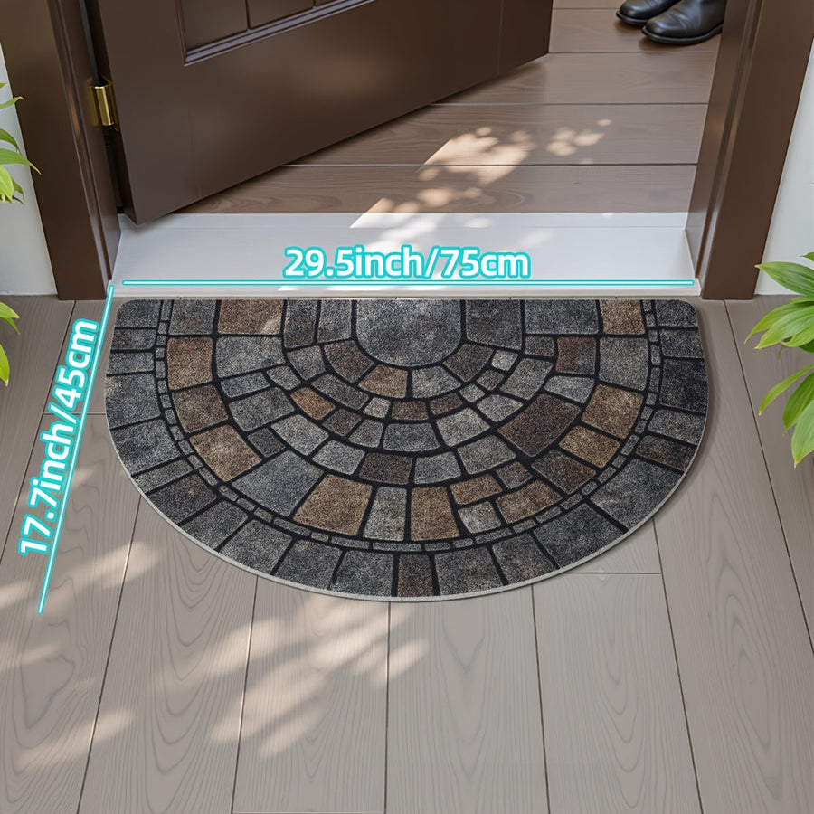 Half-Round Mosaic Doormat with Non-Slip Backing – Polyester