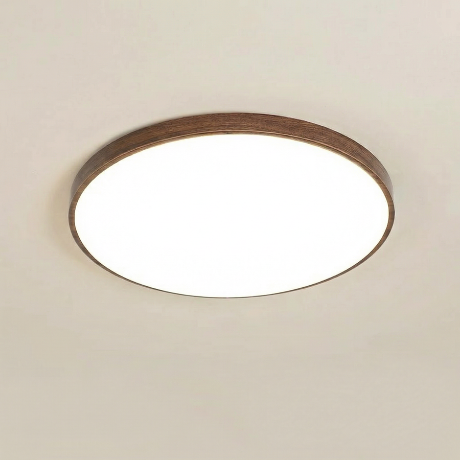 40cm Round Flush Mount LED Ceiling Light - Wood-Effect Trim, 3 Colour Temperatures