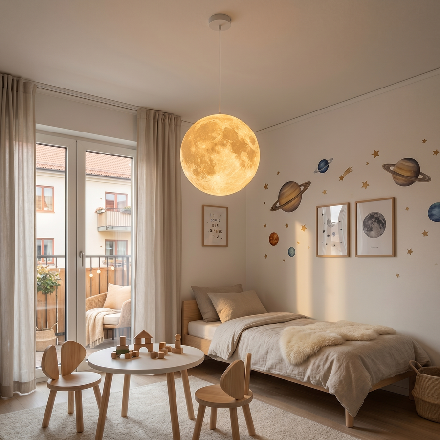3D Moon Pendant Light – 20cm LED Hanging Lamp