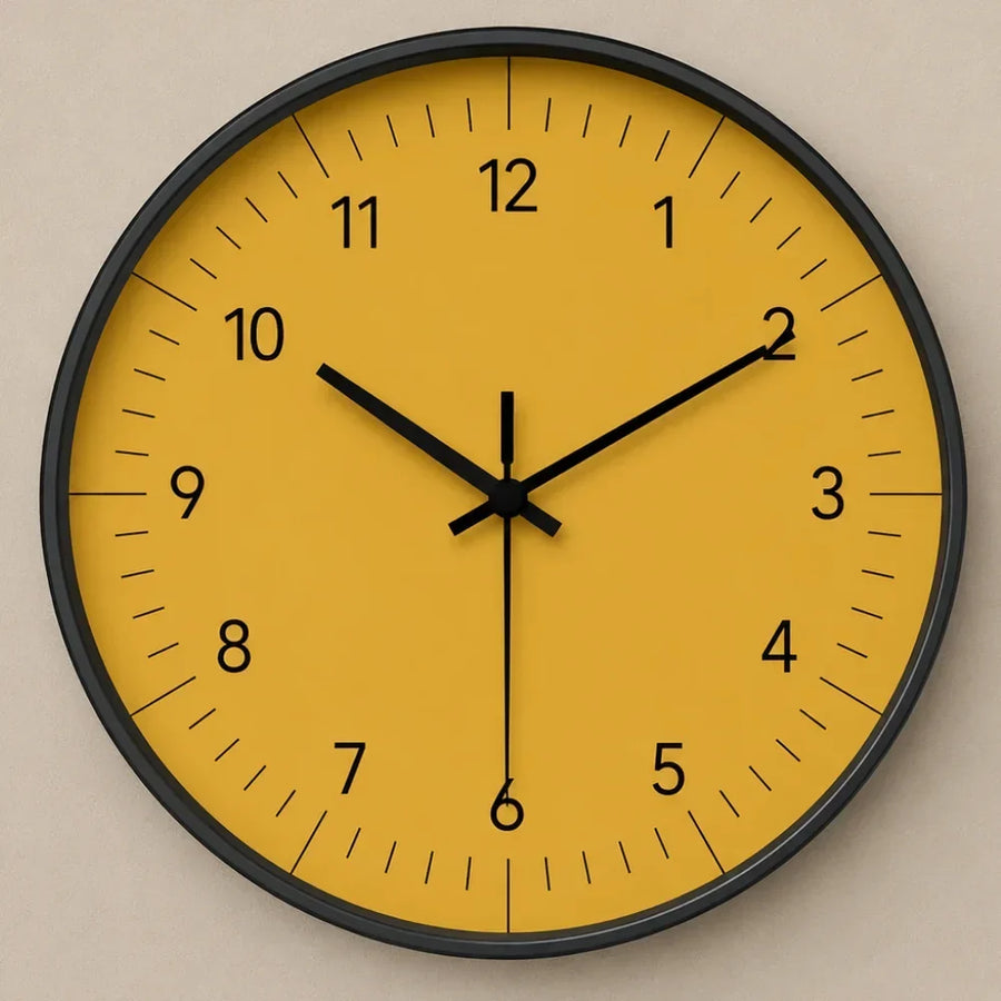 Yellow Analogue Wall Clock – Silent, 25–35 cm