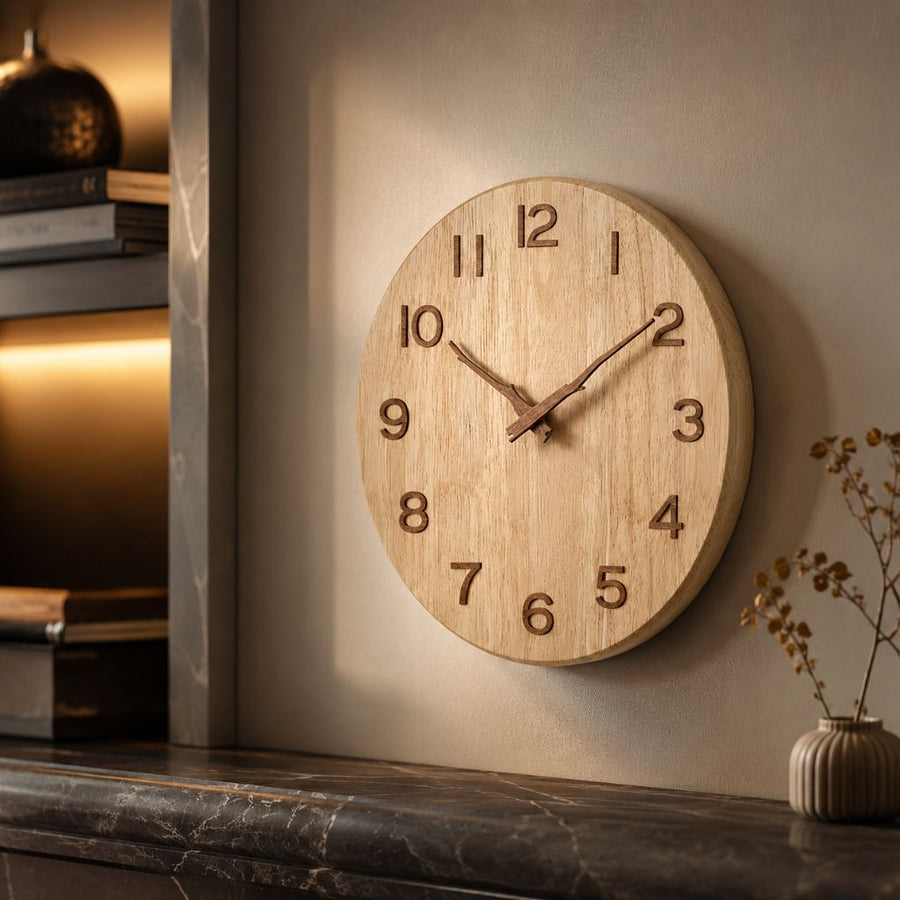 Natural Wooden Wall Clock – Silent Movement