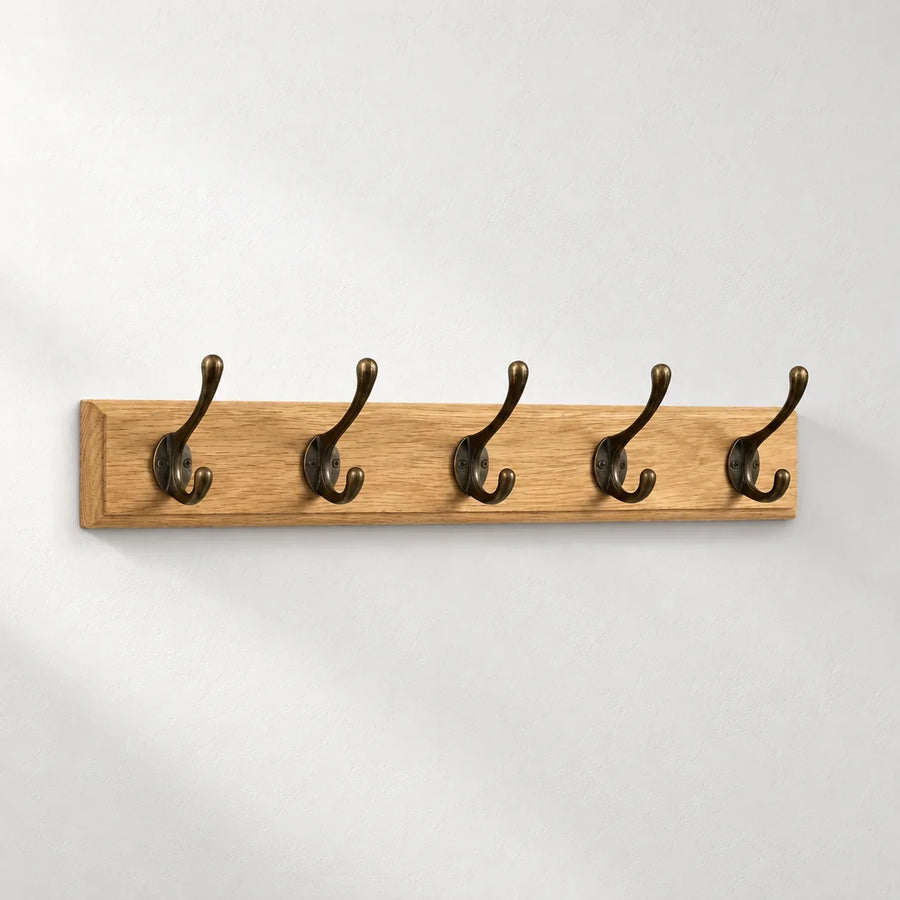 Vintage Wooden Wall Coat Rack with 5 Double Hooks – Natural Wood