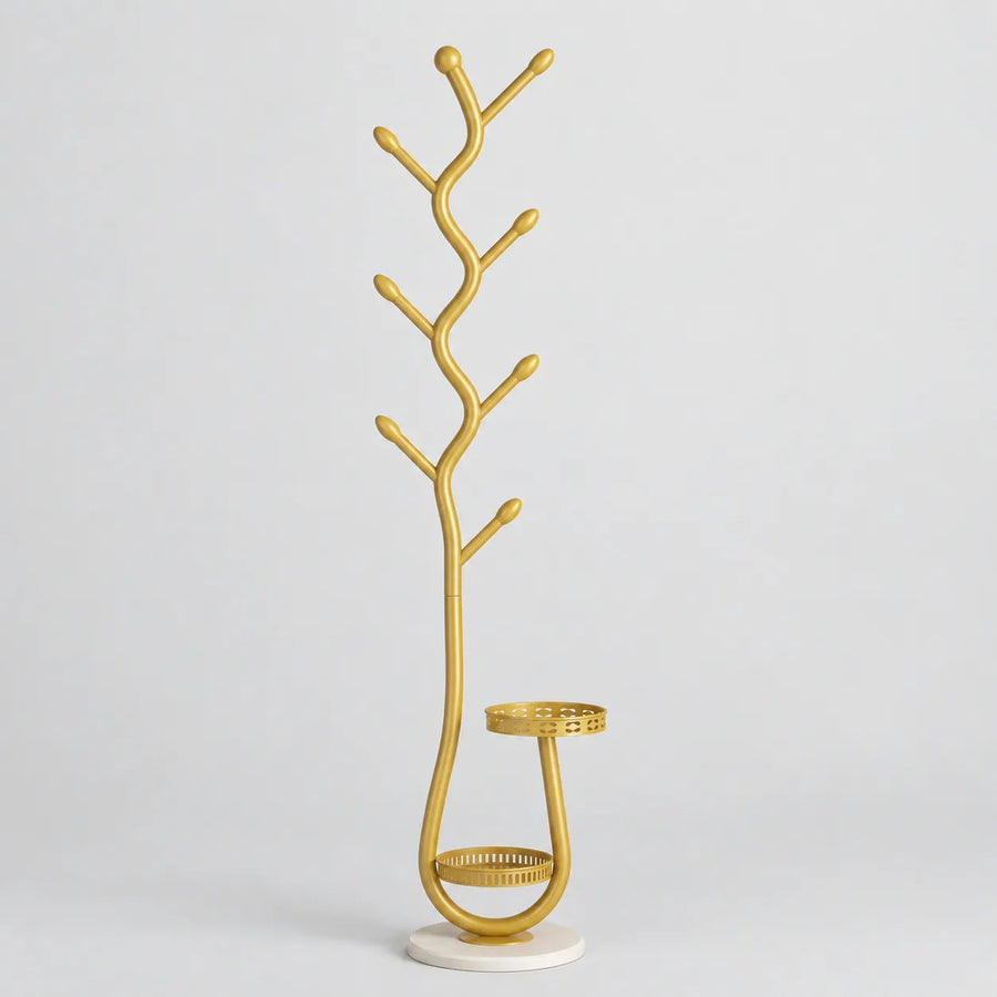 Gold Freestanding Coat Rack with Storage Trays – 168 cm