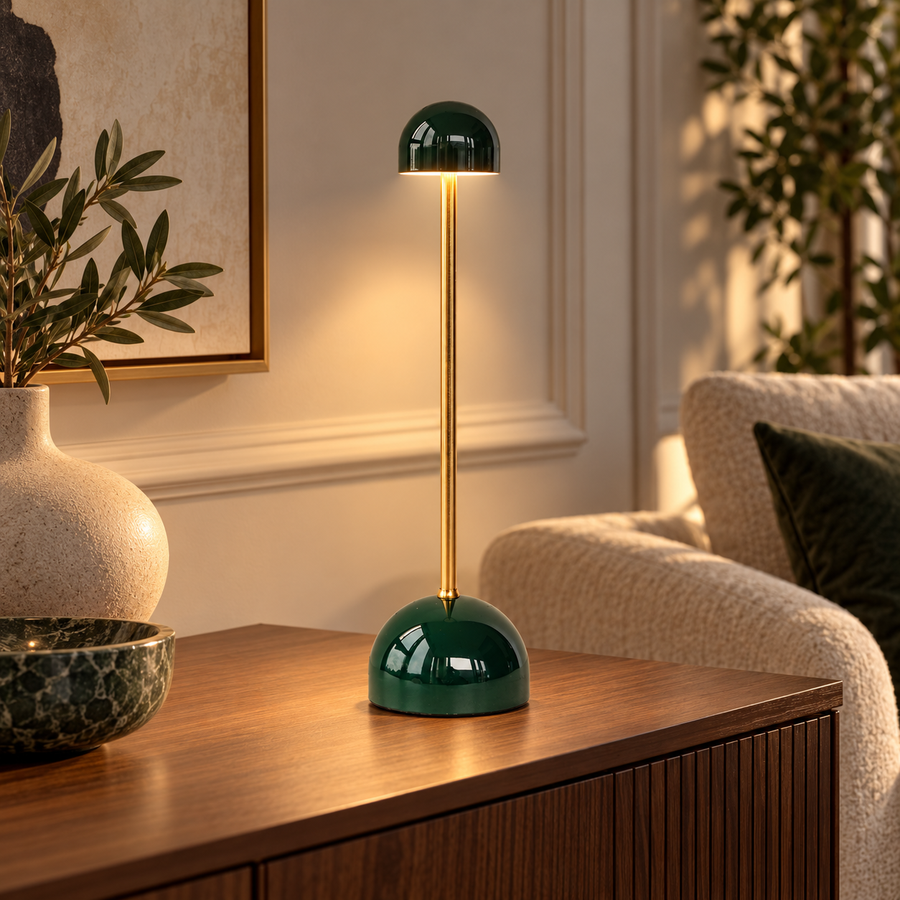 Green Rechargeable LED Table Lamp with Touch Dimmer – 31.5 cm in a warm modern interior