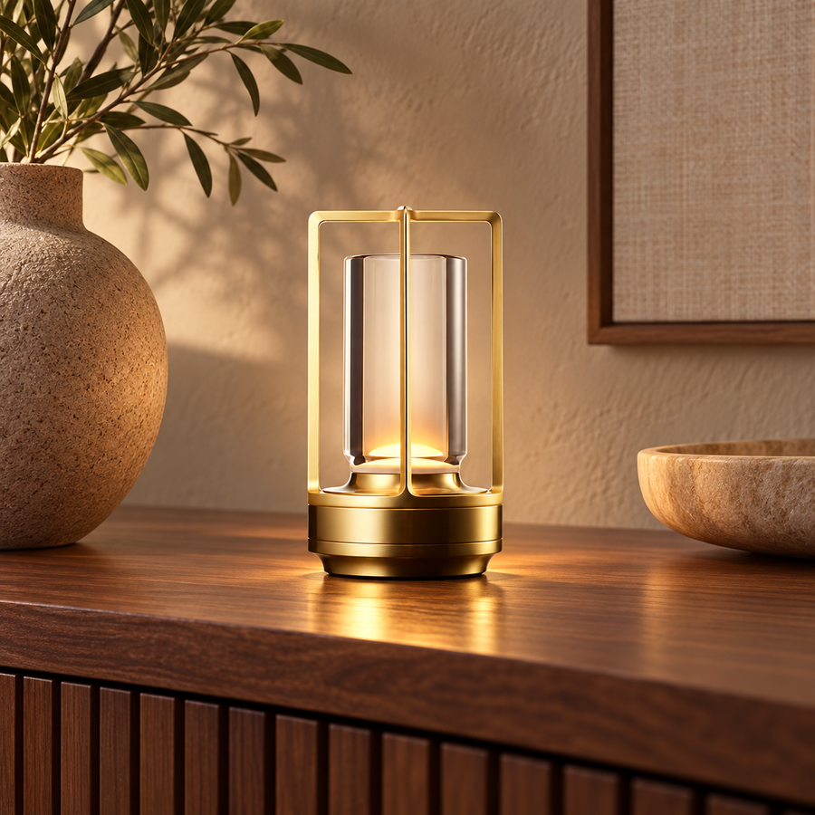 Rechargeable LED Lantern Table Lamp with Touch Dimmer – 16.5 cm in a warm modern interior