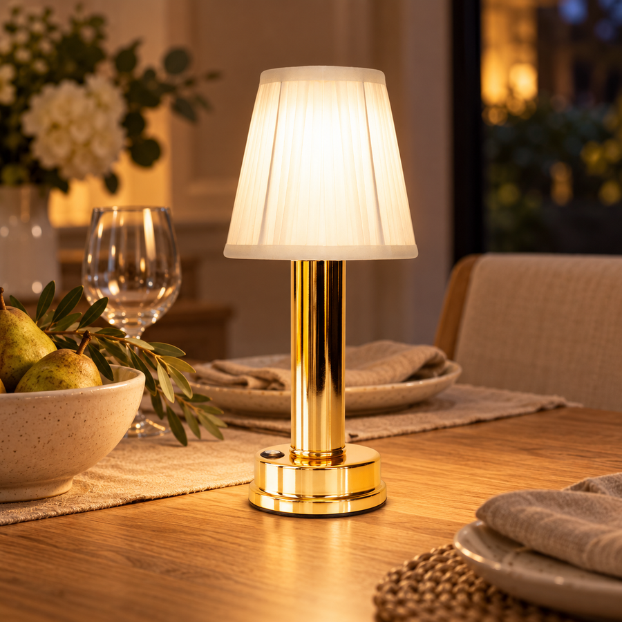 Rechargeable Pleated Shade LED Table Lamp – 26.7 cm in a warm modern interior