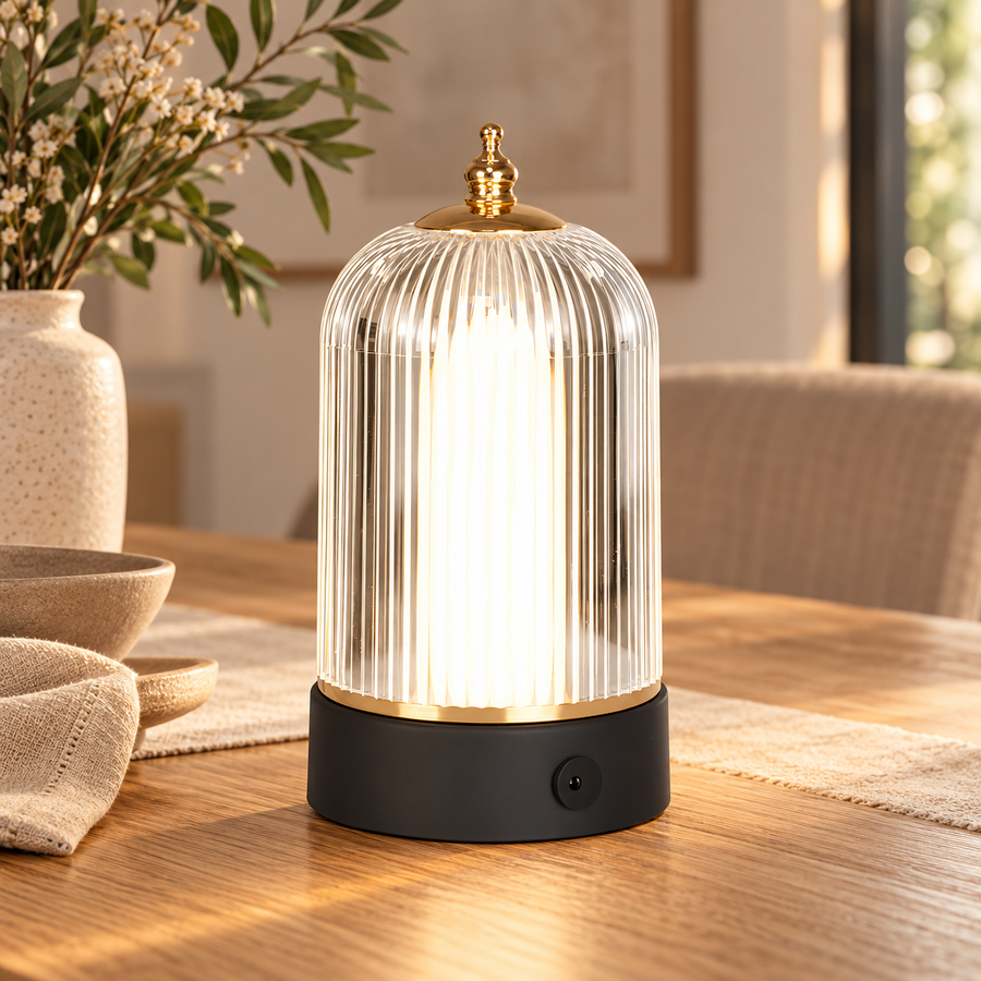 Rechargeable Ribbed LED Lantern Table Lamp – 19 cm in a modern home setting
