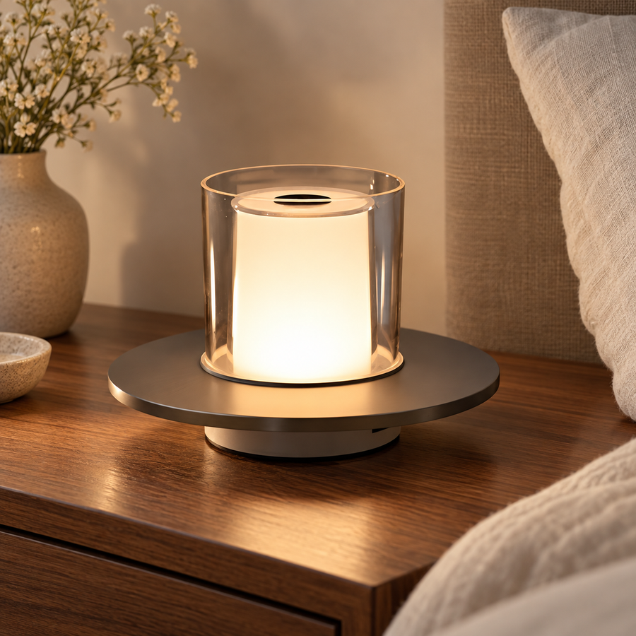Rechargeable Cylinder LED Table Lamp – Touch or Infrared Control in a modern home setting
