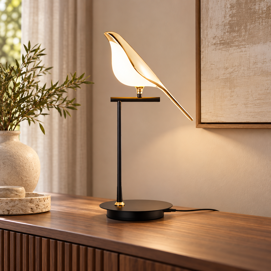 Magpie Bird LED Table Lamp – Single or Double Bird in a modern home setting